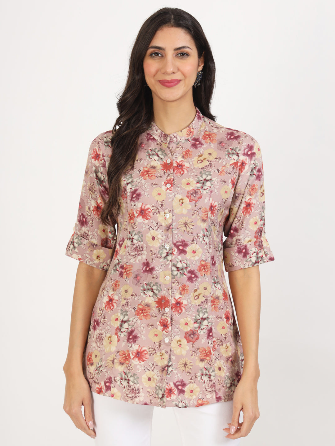 Divena Pink Floral Printed Rayon Top