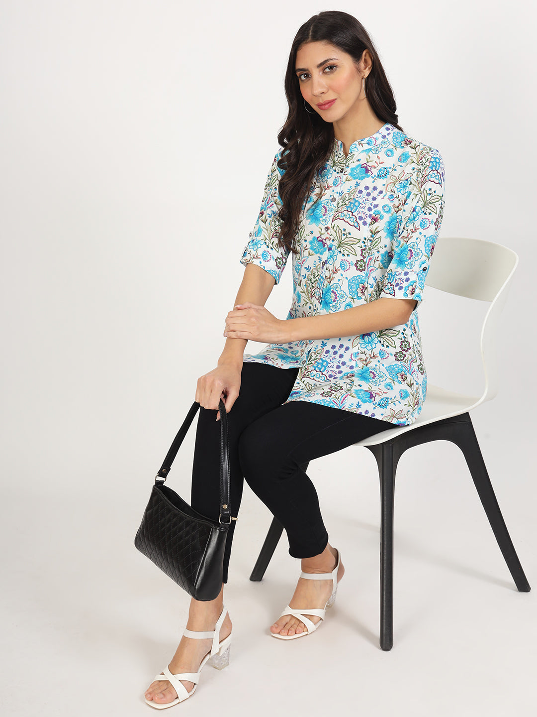 Divena White Floral Printed Rayon Top