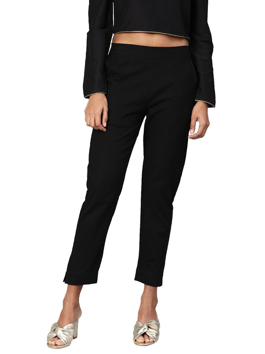 Divena Women Black Straight Fit Solid Regular Trousers