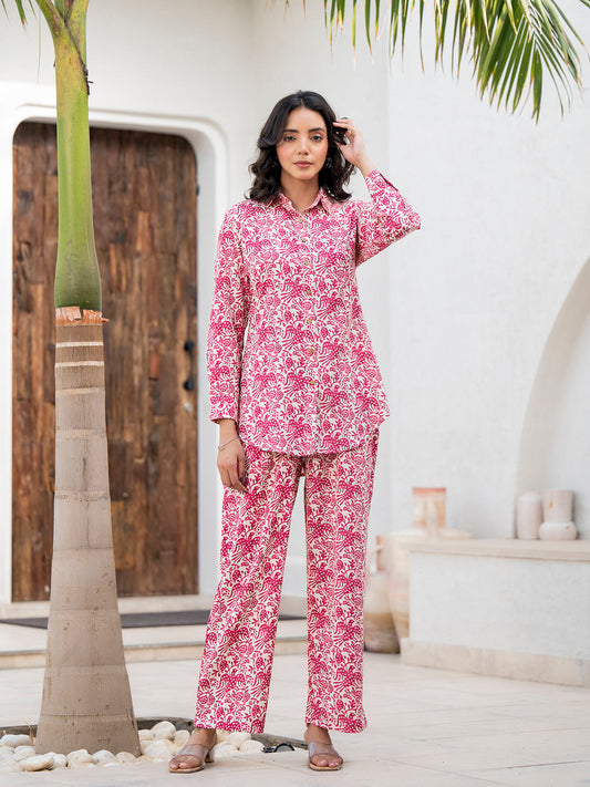 Divena Red Floral Printed Rayon Co-ord Set