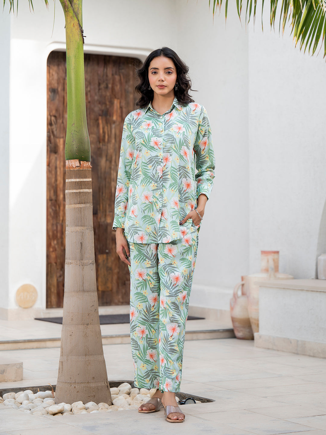 Divena Sky Blue Floral Printed Rayon Co-ord Set